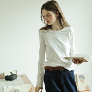 休闲上衣 基础款 圆领百搭正肩圆领长袖 T恤女秋新款 叠穿内搭打底衫