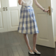 一片式 苏格兰少女a字半裙 不对称设计感蓝白格百褶半身裙女夏新款