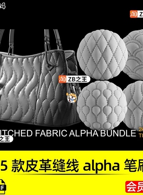 ZBrush素材45款织物床垫包包皮革缝线针线脚alpha笔刷TIF纹理贴图