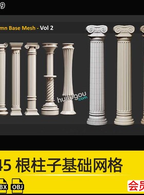 45根3dsMAX建筑柱子基础网格白模3D模型建模渲染素材FBX格式OBJ