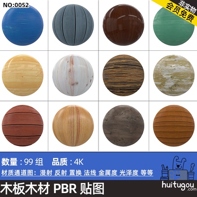 实木木材旧木彩绘木板材质贴图通道图CGAxis PBR Textures Wood