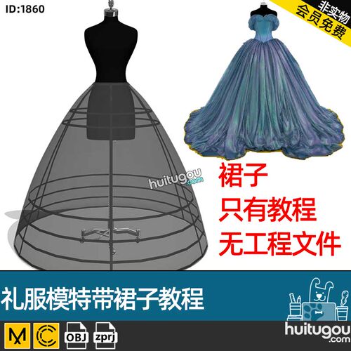 MD虚拟模特CLO3D 带晚礼服连衣裙子公主裙子婚礼裙子制作演示教程