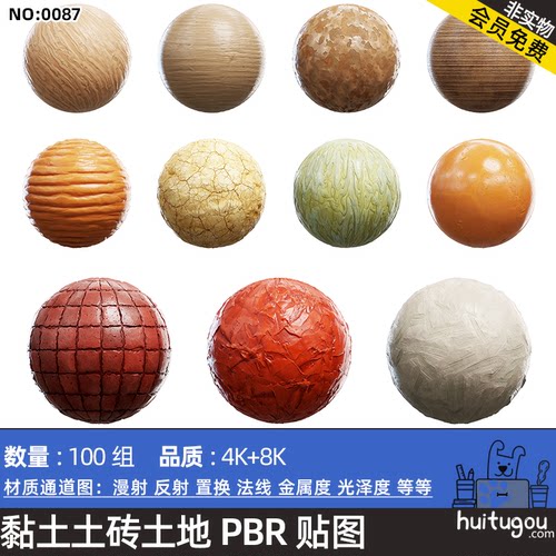 Blender黏土地干黏土砖土墙材质贴图CGAxis PBR Textures Clay