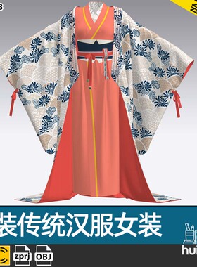 Marvelous中国风古装传统和服汉服Clo3D MD服装打版源文件OBJ模型