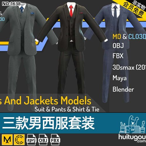 MD西装套装男士西服正装夹克衬衫CLO3D服装打版源文件3D模型素材