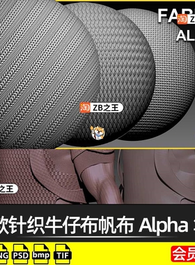 ZBrush笔刷ZB雕刻织物布料45款针织牛仔布帆布Alpha笔刷纹理素材