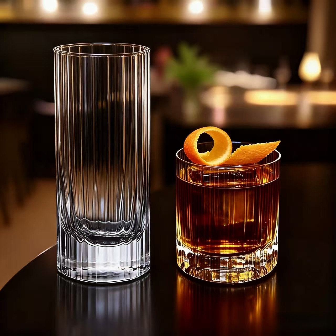 复古条纹玻璃威士忌杯