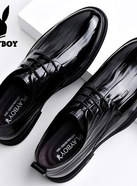 花花公子男士皮鞋真皮商务正装黑色内增高结婚新郎鞋大码2026新款