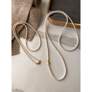 叠戴颈链 珍珠项链女秋冬轻奢气质毛衣链2024新款 施家正品 澳白长款