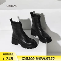 Martens, зимние ботинки со шнурками на платформе, короткие сапоги, 2021 года, средней длины, из натуральной кожи