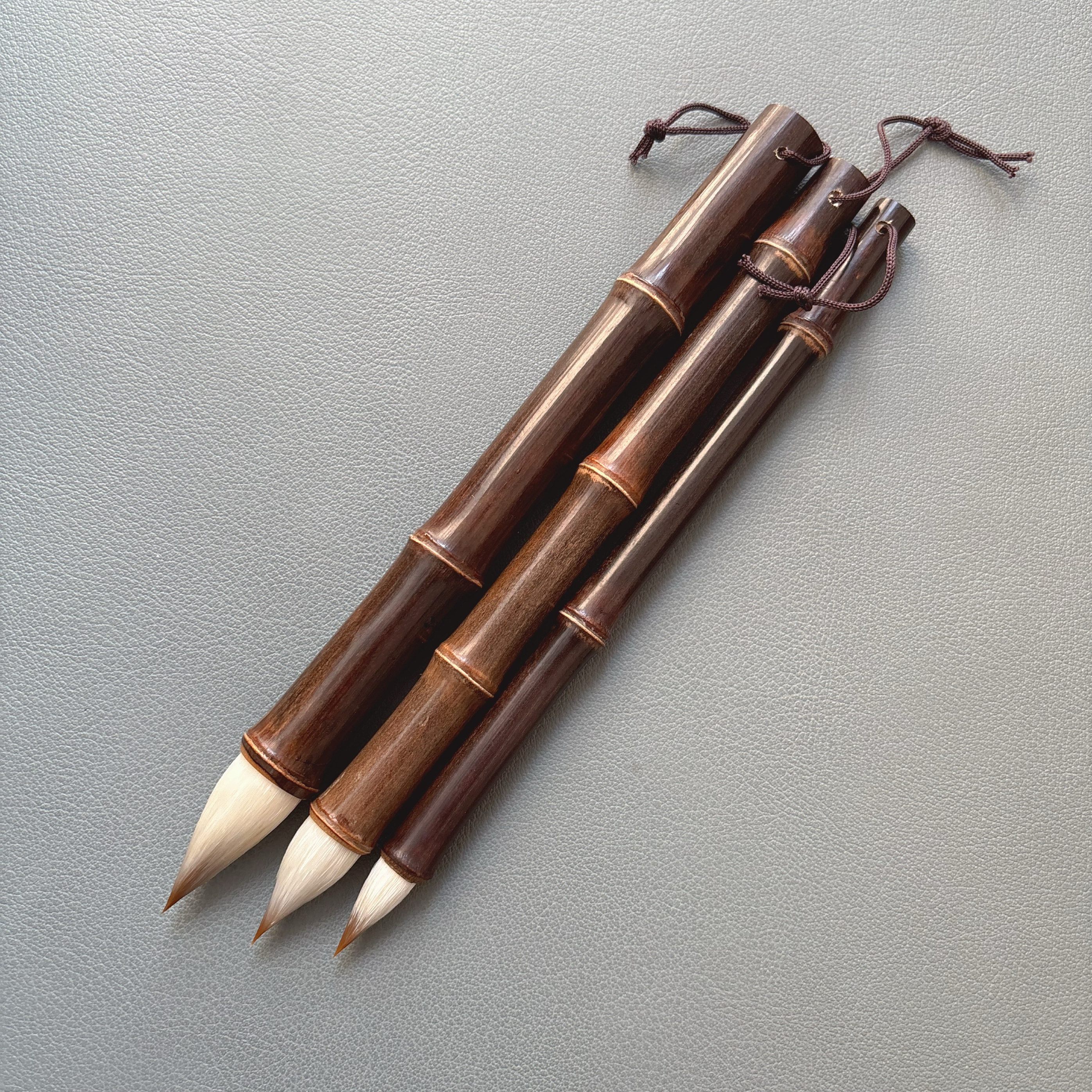 【三副】狼羊兼毫蒜头鸡距毛笔 古法三付两心笔头配天然紫竹笔杆