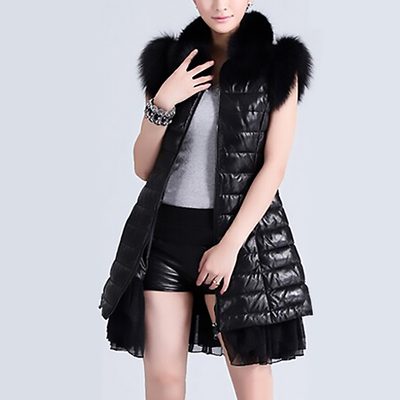 羽绒服马甲女韩版中长款狐狸毛领