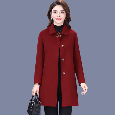 高端轻奢双面呢羊绒大衣女中长款2025新款妈妈秋冬装羊毛呢子外套