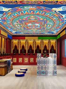 藏式墙纸祠堂古建筑寺庙壁纸吊顶壁画皇宫彩绘吉祥天花坛城背景墙