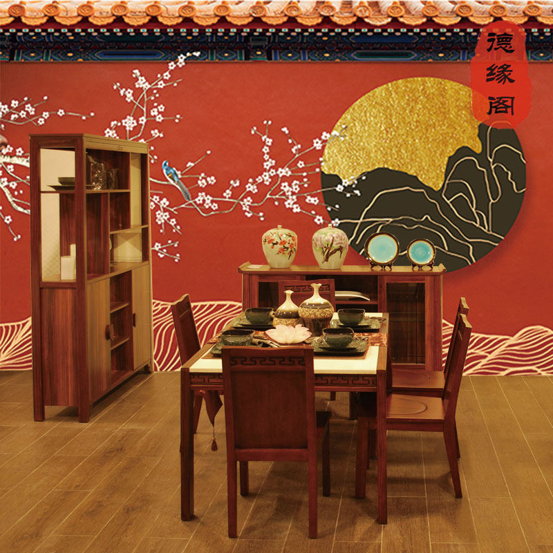 新中式背景墙壁纸故宫红墙纸古典红色仙鹤客厅电视墙布紫禁城壁画