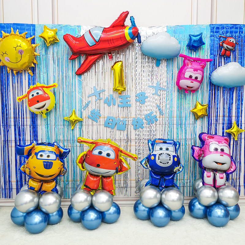 超级飞侠主题气球生日布置男孩儿童装饰宝宝派对背景墙场景3岁4岁