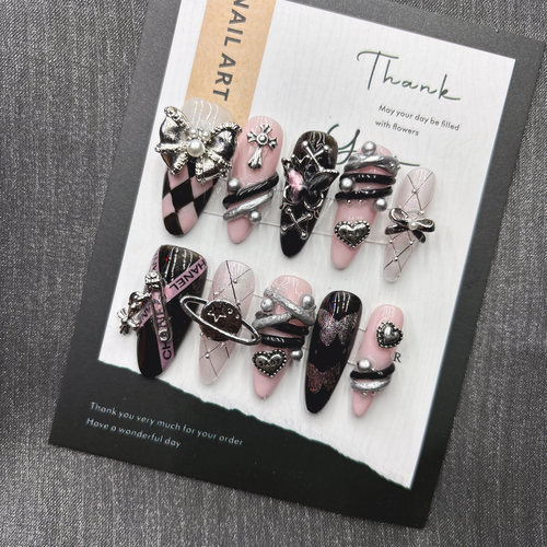 洛丽塔黑粉手工穿戴甲y2k甜酷高端气质二次元库洛米2025年中长款