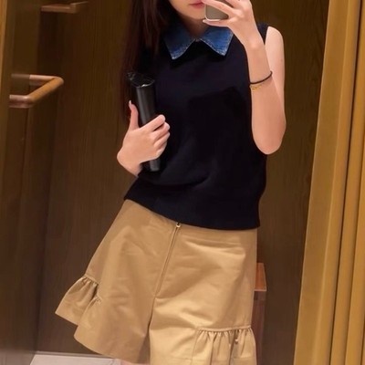 法单S家 24秋冬法式时尚可拆卸翻领撞色无袖毛针织衫背心马甲女