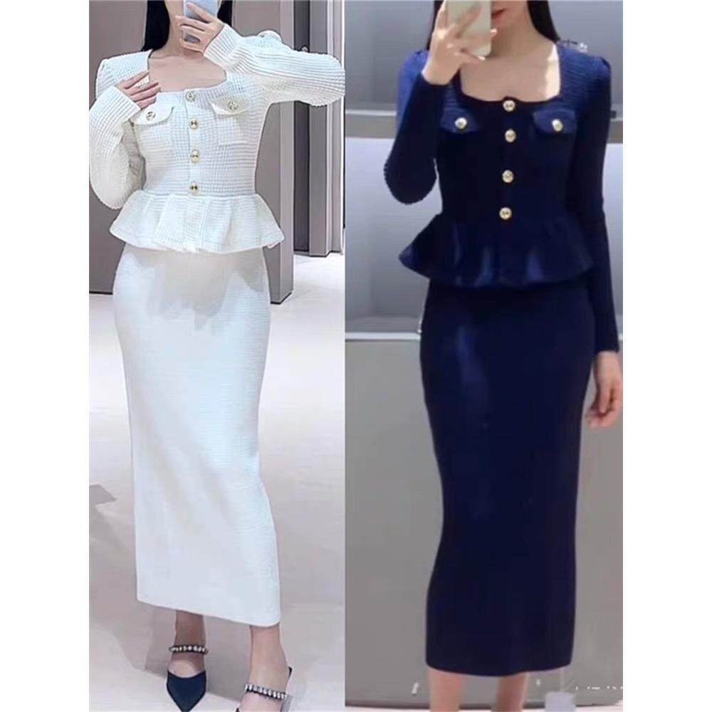 法单SP家早春法式千金风方领蓝白两色收腰荷叶边鱼尾针织连衣裙女,女装/女士精品,连衣裙,淘宝优惠券,粉丝福利购,淘宝优惠卷