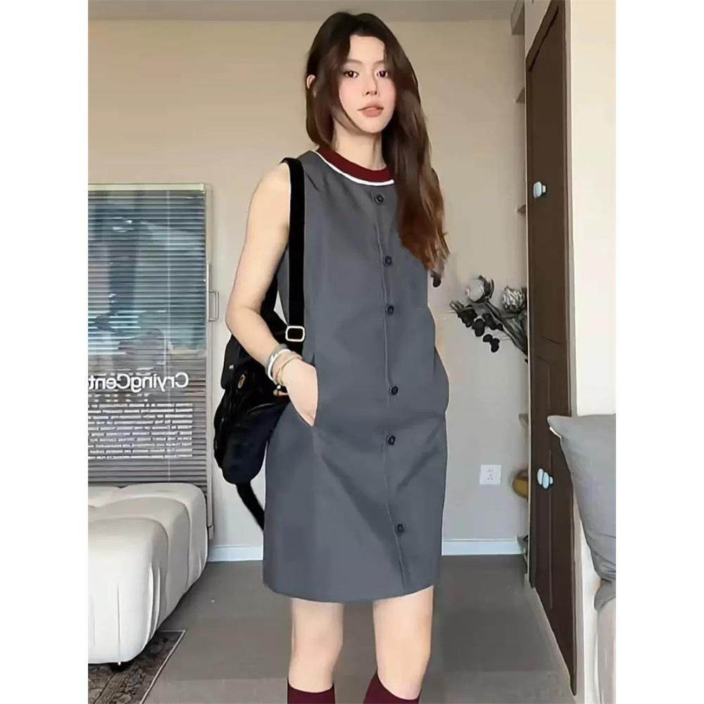 SW羊毛混纺无袖灰色连衣裙女25夏新款撞色毛织圆领H型裙子S1QZ005,女装/女士精品,连衣裙,淘宝优惠券,粉丝福利购,淘宝优惠卷