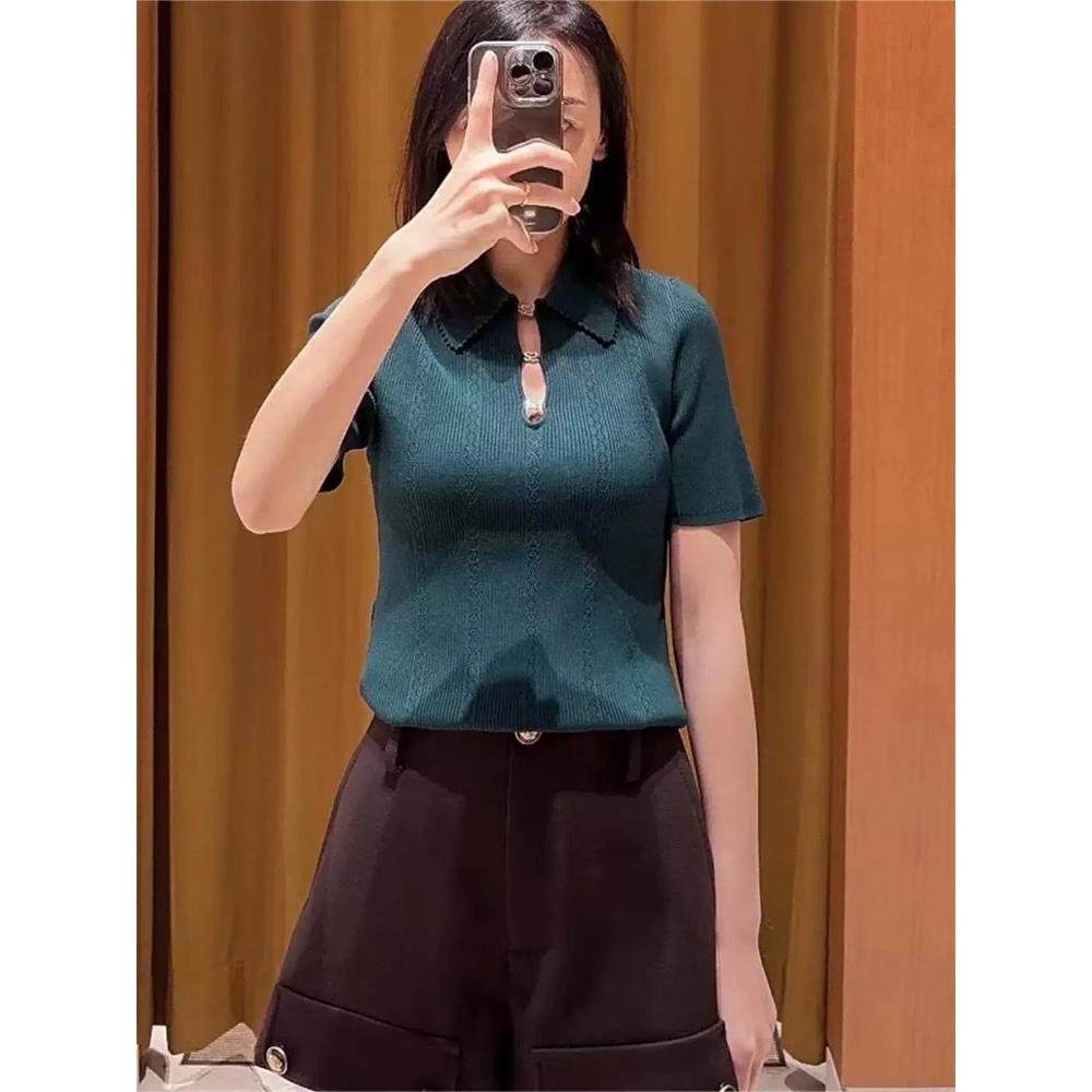 法单S家 2025早秋新款气质polo领修身针织衫螺纹短袖T恤上衣女,女装/女士精品,POLO衫,淘宝优惠券,粉丝福利购,淘宝优惠卷