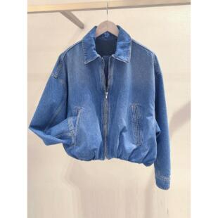 法单家 2026春季新款法式蓝色宽松洋气设计感翻领牛仔外套女上衣