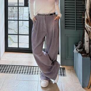 直筒高腰长裤 BS25新款 薰衣草紫色灯芯绒阔腿裤 法式 1H25VEDW 秋季