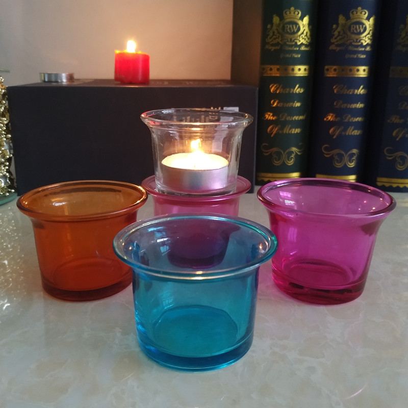 彩色杯子中华杯大口杯烛台玻璃杯玻璃蜡烛台浪漫欧式摆件道具居家