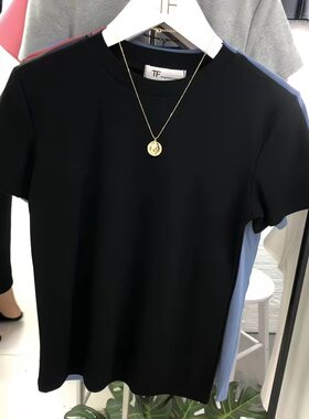 Tf基础款黑色t恤女短袖2026夏季新款圆领修身显瘦纯色打底衫上衣