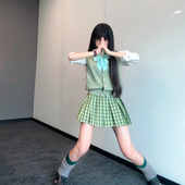 北璃酱jk原创小青梅女学生制服领套头背心毛衣马甲套装 百褶半身裙