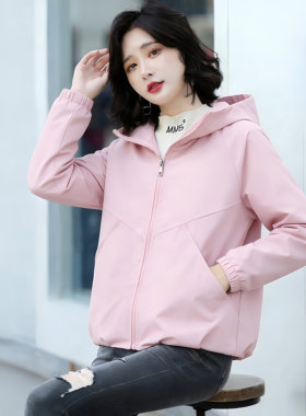 春秋欧货连帽双层冲锋衣女外套