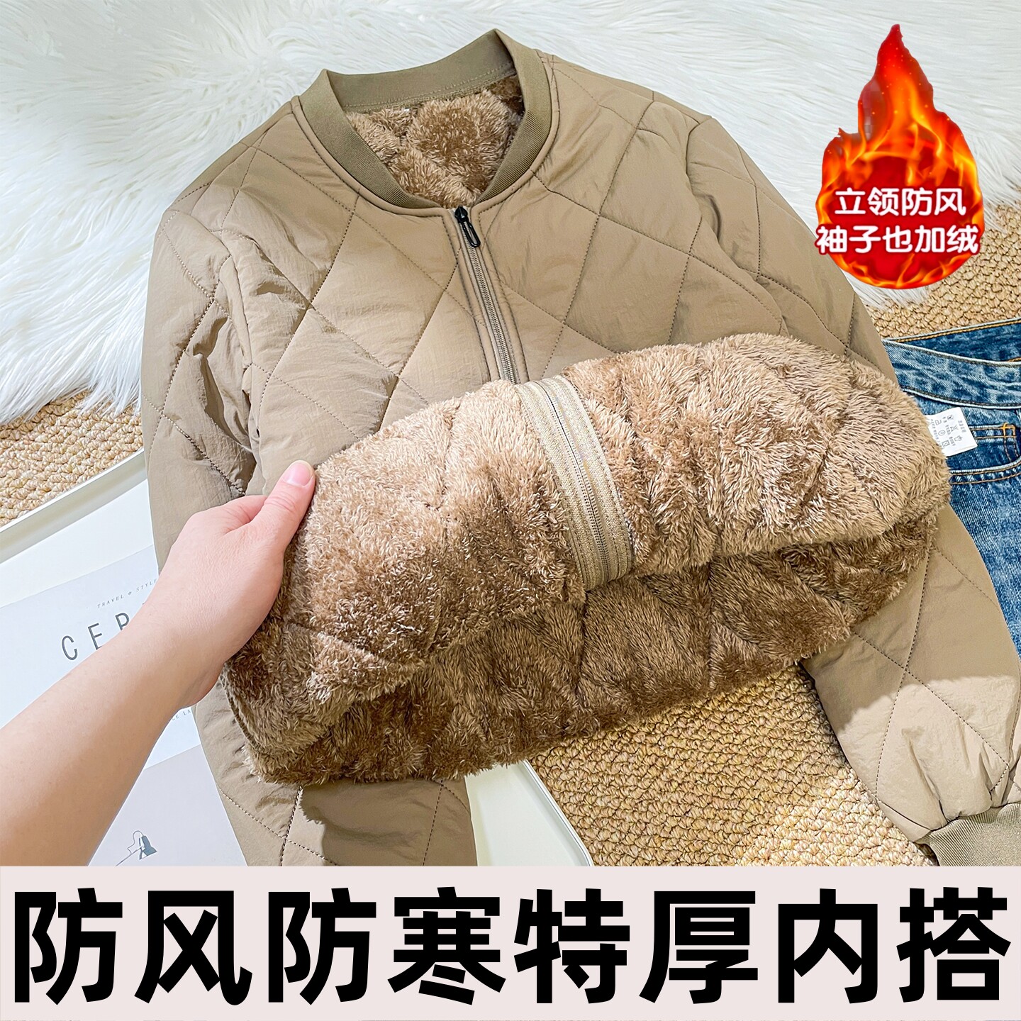 新款加绒加厚宽松男打底棉衣
