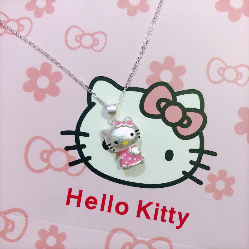 香港正生纯银s925大版粉kt猫项链女儿童卡通可爱红书甜美抖音同款,饰品/流行首饰/时尚饰品新,项链,淘宝优惠券,粉丝福利购,淘宝优惠卷