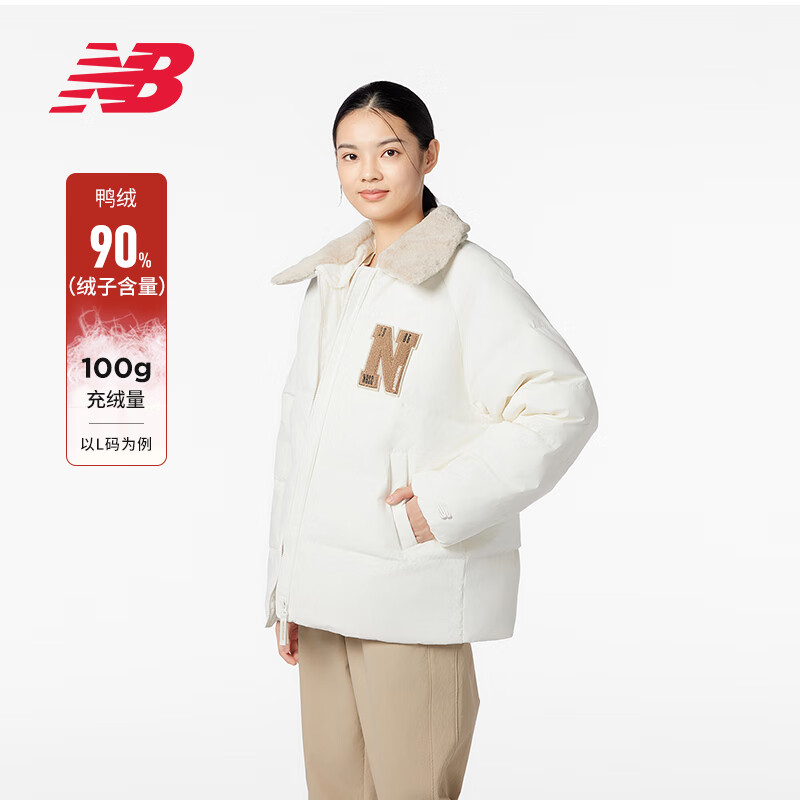 NEW BALANCE羽绒服女款短款鸭绒休闲防寒保暖翻领外套NPD4E122-IV