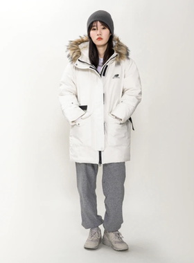 New Balance秋冬女子IU同款毛领中长款羽绒服AWJ14352-NMC