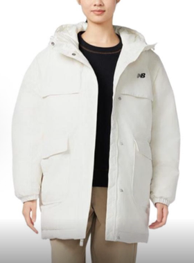 New Balance 纯色连帽中长款保暖羽绒服 女款 白色AWJ33332-CIC
