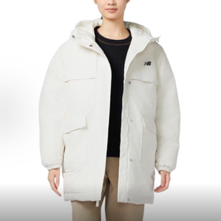 New Balance 纯色连帽中长款保暖羽绒服 女款 白色AWJ33332-CIC