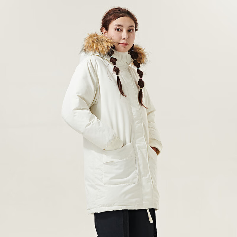 NEW BALANCE NB 女款羽绒服冬季连帽中长款外套 AWJ23345-CRM