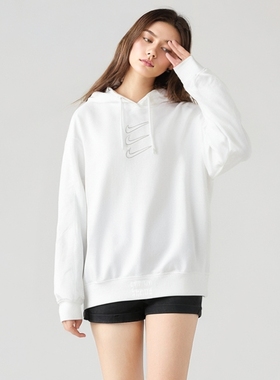 nike耐克秋冬新款休闲女子加绒宽松连帽卫衣 DD5134-100 AC