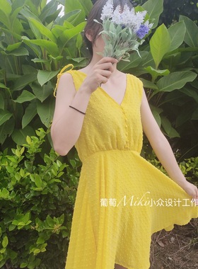 美单lulus度假风显白仙气植绒雪纺v领女神连衣裙 55美刀