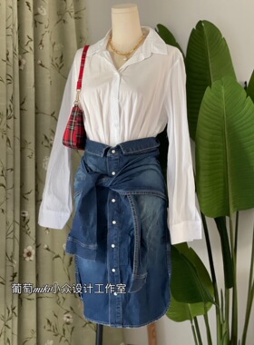 日本DAN牛货MOUs~y别致复古修身高腰前绑带显瘦半身牛仔裙