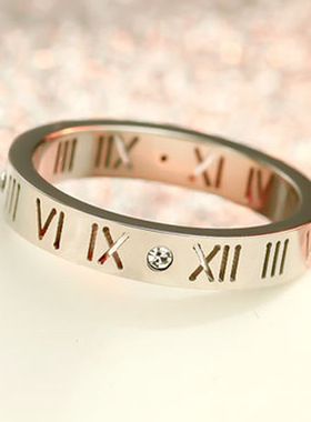 JZ031韩版镀18K玫瑰金罗马数字钻石情侣戒指男女款尾戒指