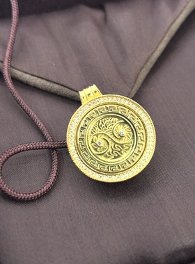 黄金色八宝罗盘旋转吉祥吊坠 八卦好运挂坠皮绳子串饰品