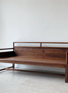 秋山匠人新中式明式黑胡桃木罗汉床实木沙发榻客厅家具禅意贵妃榻