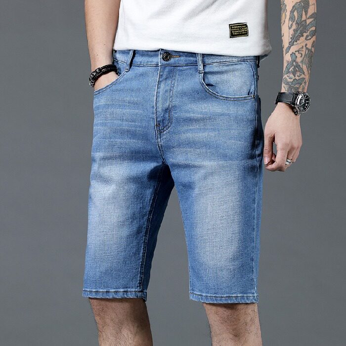 2022年夏季新款青少年韩版修身牛仔短裤男弹力小脚裤男生五分裤潮在类目 男装, 牛仔裤中 - 来自Buy2taobao.com提供专业的淘宝代购服务