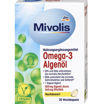 德国直邮 Mivolis Omega-3 海藻油胶囊 DHA EPA眼睛营养 保护视力
