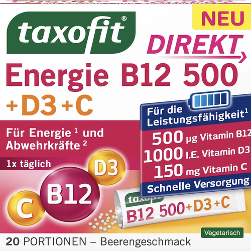 德国直邮 taxofit Energie B12 500 维生素膳食补充剂 免水颗粒
