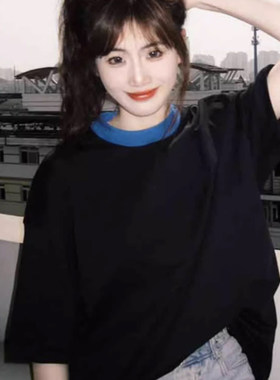 短袖百搭常规宽松遮肉金丝绒女