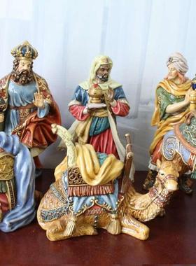 外贸原单出口陶瓷彩绘马槽组人物三王骆驼圣诞场景摆件装饰品礼物