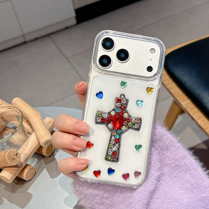 透明爱心十字架手机壳奢华全包保护套适用于苹果iPhone17 16 15 14 13手机